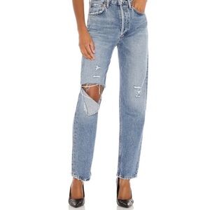 Agolde Distressed Straight Leg Jeans in Blue